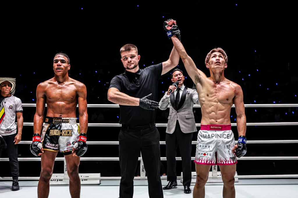 Taiki Naito (right) after his victory over Johan Estupinan at ONE Fight Night 32. Photo: ONE Championship