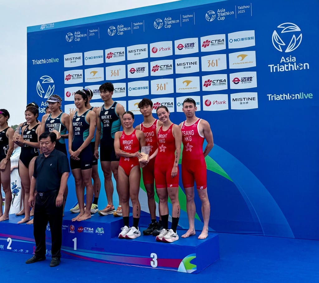 Cade Wright, Wong Tsz-to, Tallulah Wright and Nick Tsang on the podium in Taizhou. Photo: Handout
