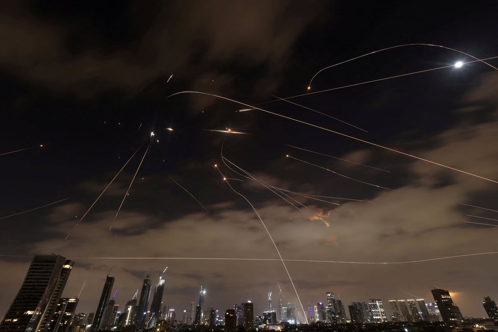 Missiles launched from Iran being intercepted, as seen from Tel Aviv, Israel. Photo: Reuters
