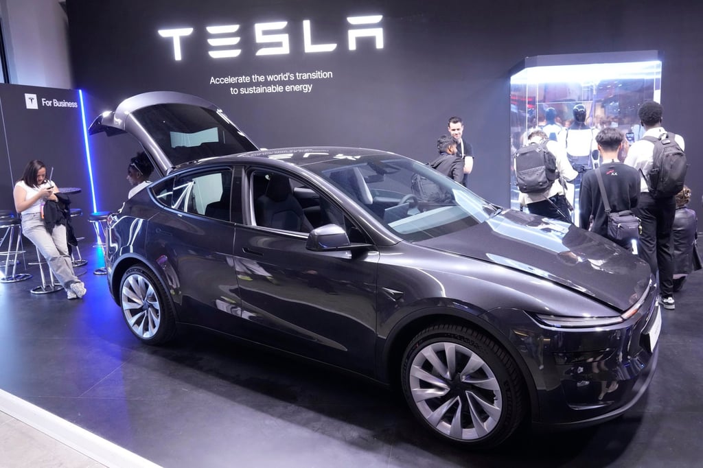 A Tesla Model Y is seen at the Vivatech fair in Paris on June 11, 2025. Photo: AP A Tesla Model Y is seen at the Vivatech fair in Paris on June 11, 2025. Photo: AP