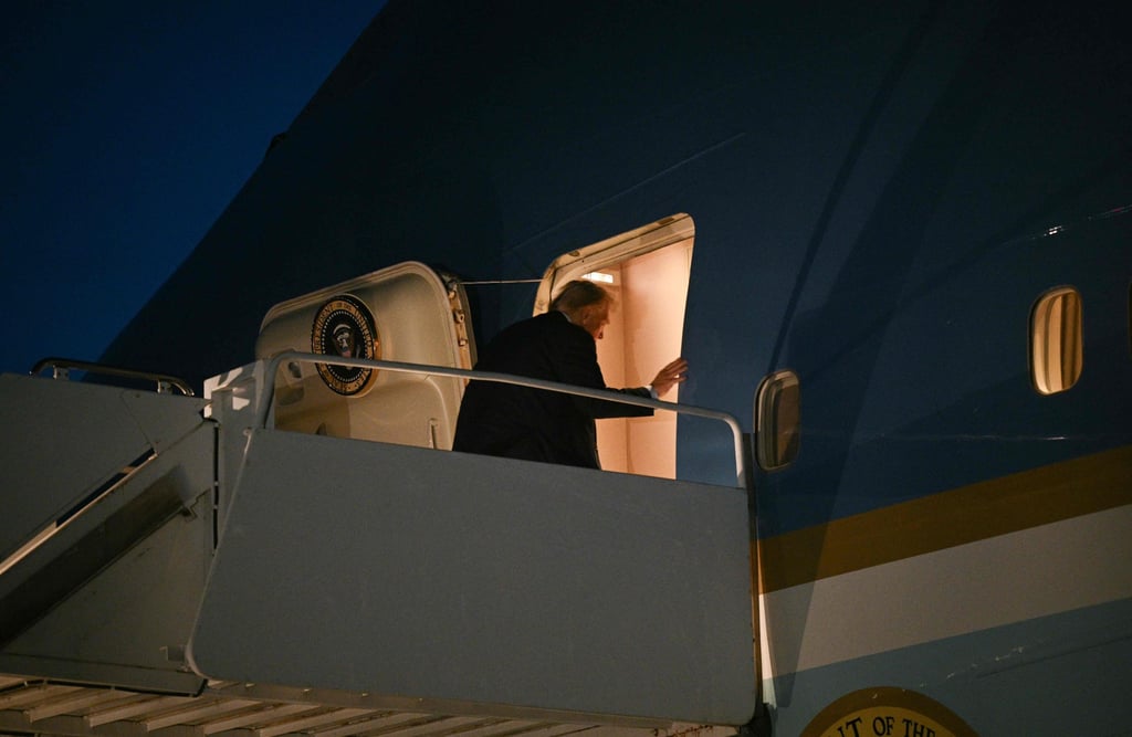 US President Donald Trump boarding Air Force One on Monday. Photo: AFP US President Donald Trump boarding Air Force One on Monday. Photo: AFP