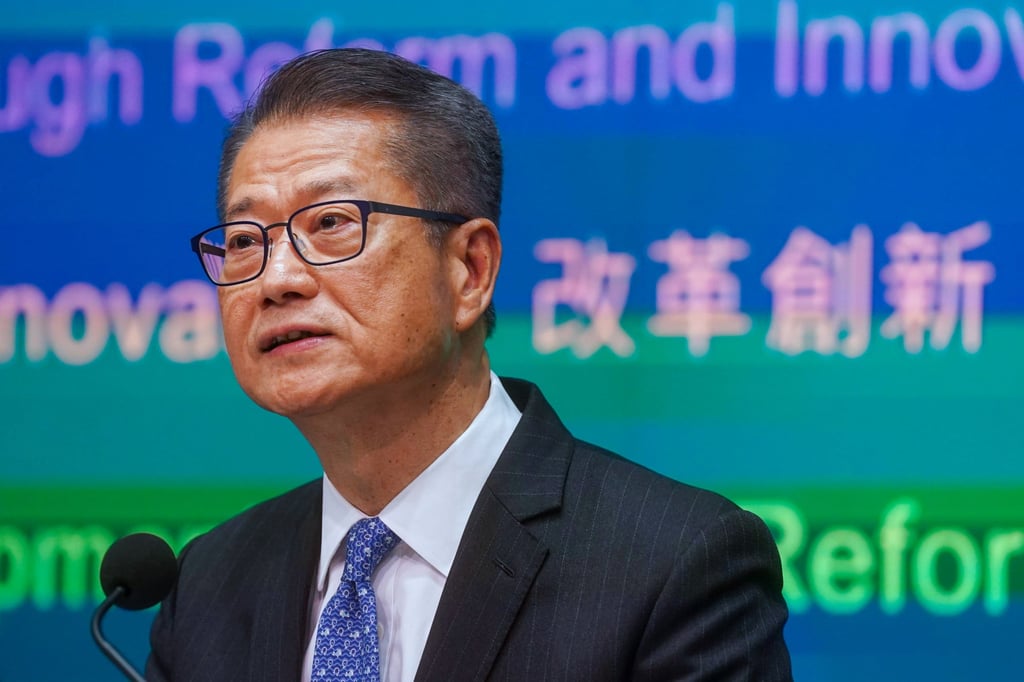 Financial Secretary Paul Chan Mo-po holds a press conference at Central Government Offices after delivering the 2025-26 Budget on February 26, 2025. Photo: Elson Li Financial Secretary Paul Chan Mo-po holds a press conference at Central Government Offices after delivering the 2025-26 Budget on February 26, 2025. Photo: Elson Li