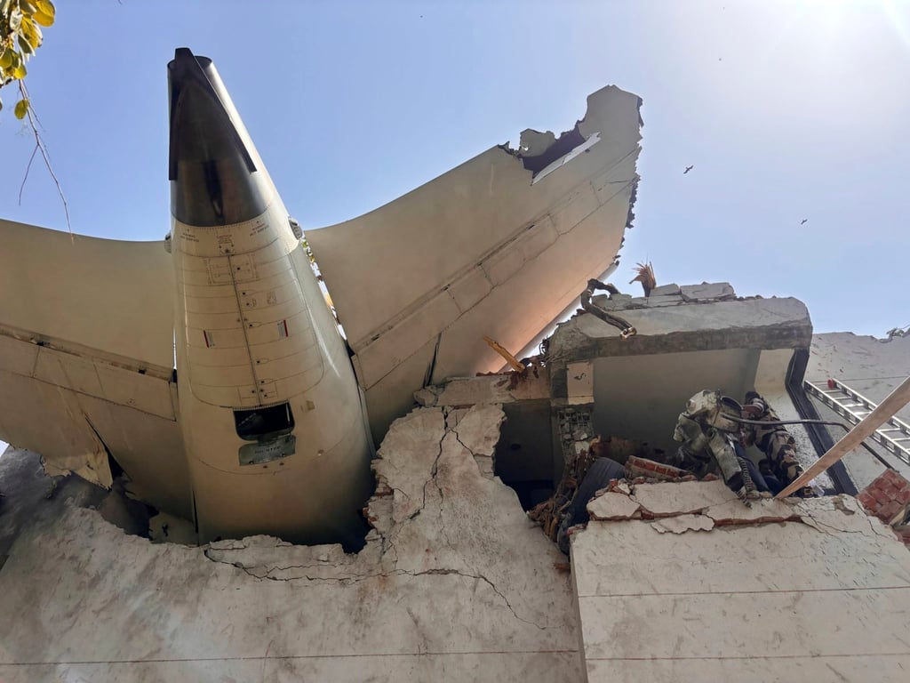 Debris of a plane that crashed in the northwestern Indian city of Ahmedabad, in Gujarat state on Thursday. Photo: X / Central Industrial Security Force / AP Debris of a plane that crashed in the northwestern Indian city of Ahmedabad, in Gujarat state on Thursday. Photo: X / Central Industrial Security Force / AP