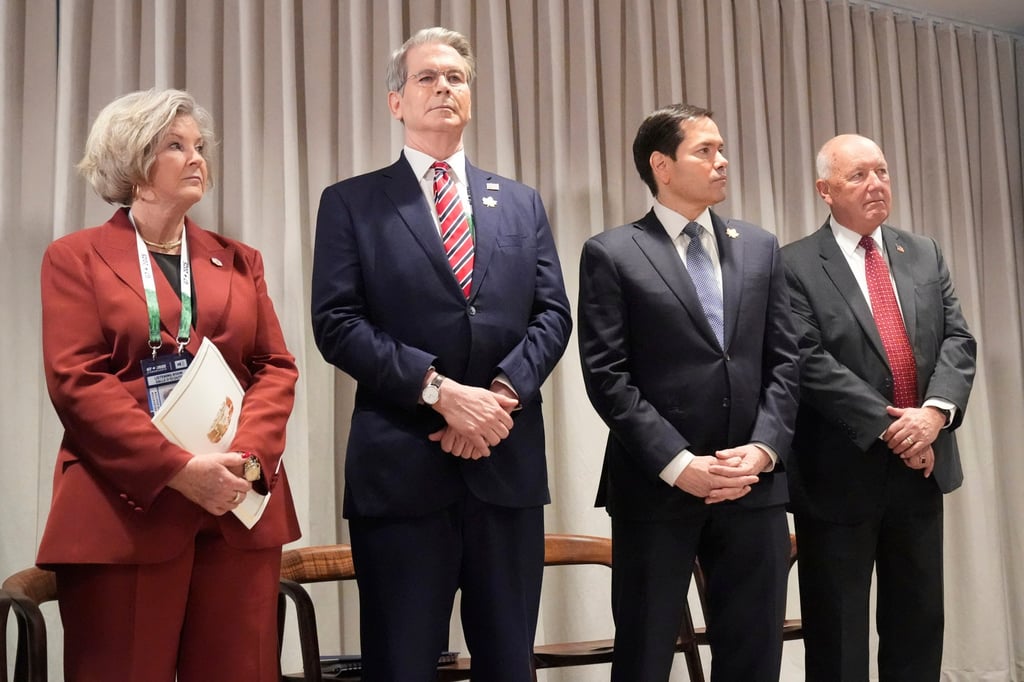 (From left) White House Chief of Staff Susie Wiles, Treasury Secretary Scott Bessent, Secretary of State Marco Rubio and Pete Hoekstra, US ambassador to Canada, at the G7 summit in Kananaskis, Canada, on Monday. Photo: AP (From left) White House Chief of Staff Susie Wiles, Treasury Secretary Scott Bessent, Secretary of State Marco Rubio and Pete Hoekstra, US ambassador to Canada, at the G7 summit in Kananaskis, Canada, on Monday. Photo: AP