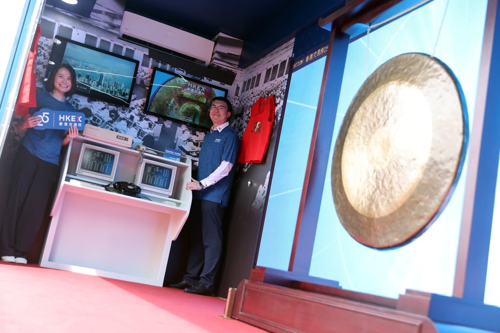 The HKEX is taking its iconic gong on a tour of Hong Kong over the next two weeks. Photo: Edmond So The HKEX is taking its iconic gong on a tour of Hong Kong over the next two weeks. Photo: Edmond So