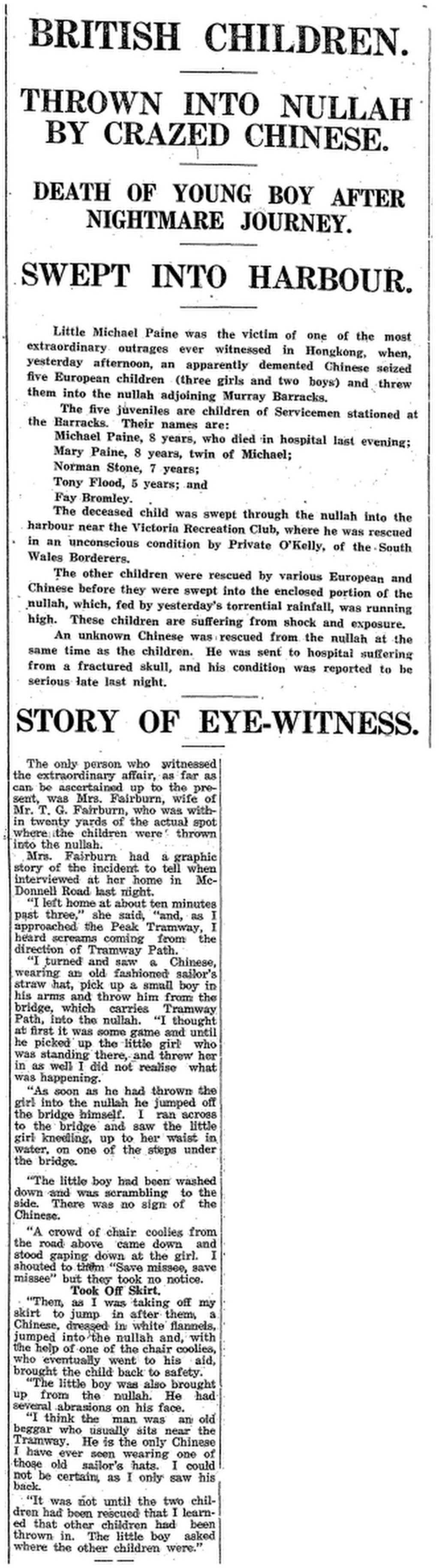 How South China Morning Post reported the death of young Michael Paine on June 23, 1934. Photo: SCMP Archives