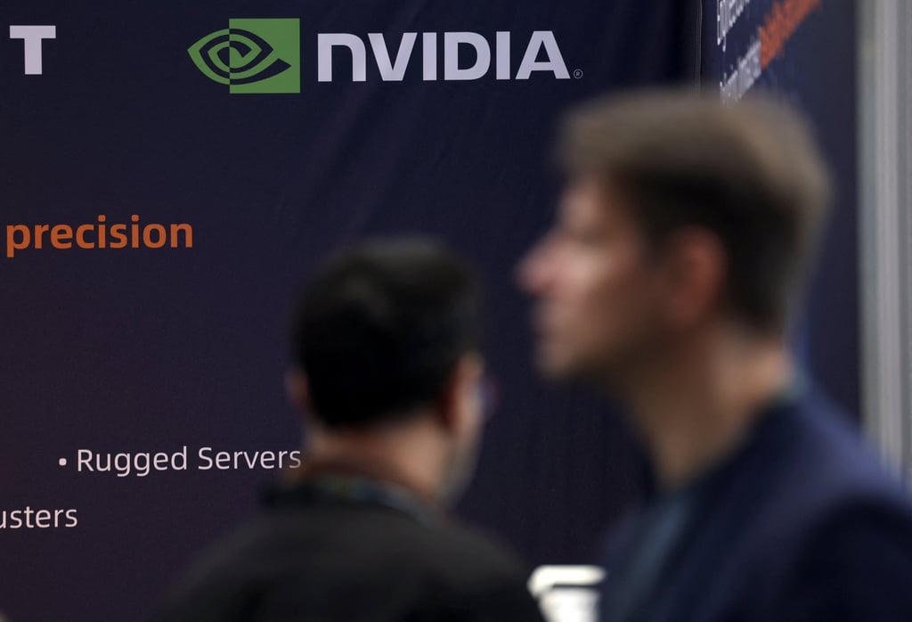 A banner showing Nvidia branding at the AI & Big Data Expo 2025 in London on February 5. Photo: Reuters A banner showing Nvidia branding at the AI & Big Data Expo 2025 in London on February 5. Photo: Reuters
