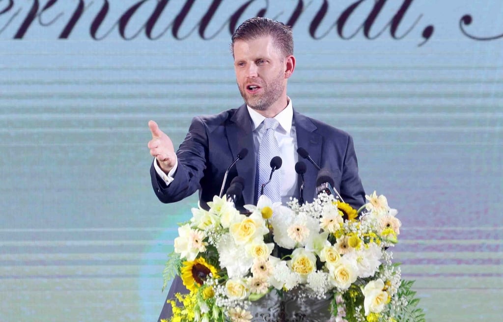 Eric Trump speaks at the groundbreaking ceremony for the Trump International Hung Yen golf project in Vietnam on May 21. Photo: VNA via AP Eric Trump speaks at the groundbreaking ceremony for the Trump International Hung Yen golf project in Vietnam on May 21. Photo: VNA via AP