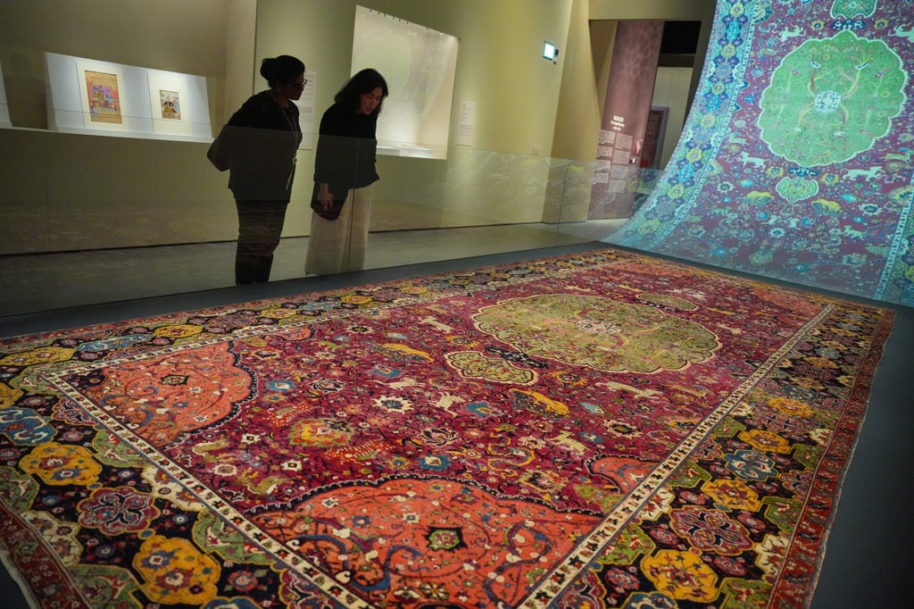 A luxurious carpet made around 1610 in Safavid Iran is seen at the Palace Museum exhibition. Photo: May Tse A luxurious carpet made around 1610 in Safavid Iran is seen at the Palace Museum exhibition. Photo: May Tse