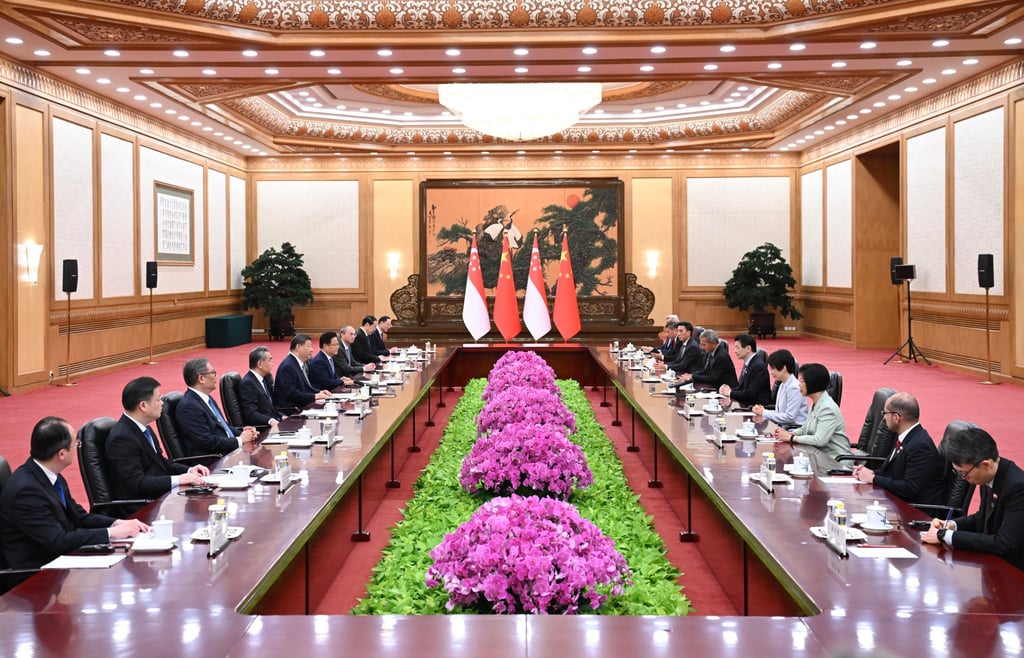 Chinese President Xi Jinping meets with Singaporean Prime Minister Lawrence Wong at the Great Hall of the People in Beijing on Tuesday. Photo: Xinhua Chinese President Xi Jinping meets with Singaporean Prime Minister Lawrence Wong at the Great Hall of the People in Beijing on Tuesday. Photo: Xinhua
