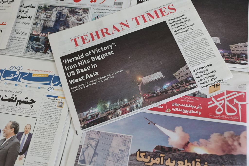 The conflict makes Iranian newspaper headlines in Tehran on Tuesday. Photo: Reuters The conflict makes Iranian newspaper headlines in Tehran on Tuesday. Photo: Reuters