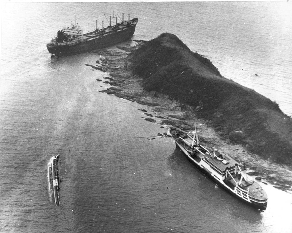 The three vessels grounded at Kap Shui Mun, on the north-eastern tip of Hong Kong’s Lantau Island, by Typhoon Rose, in August 1971, include the Macau ferry Fatshan which capsized with the loss of 88 lives. Photo: GIS