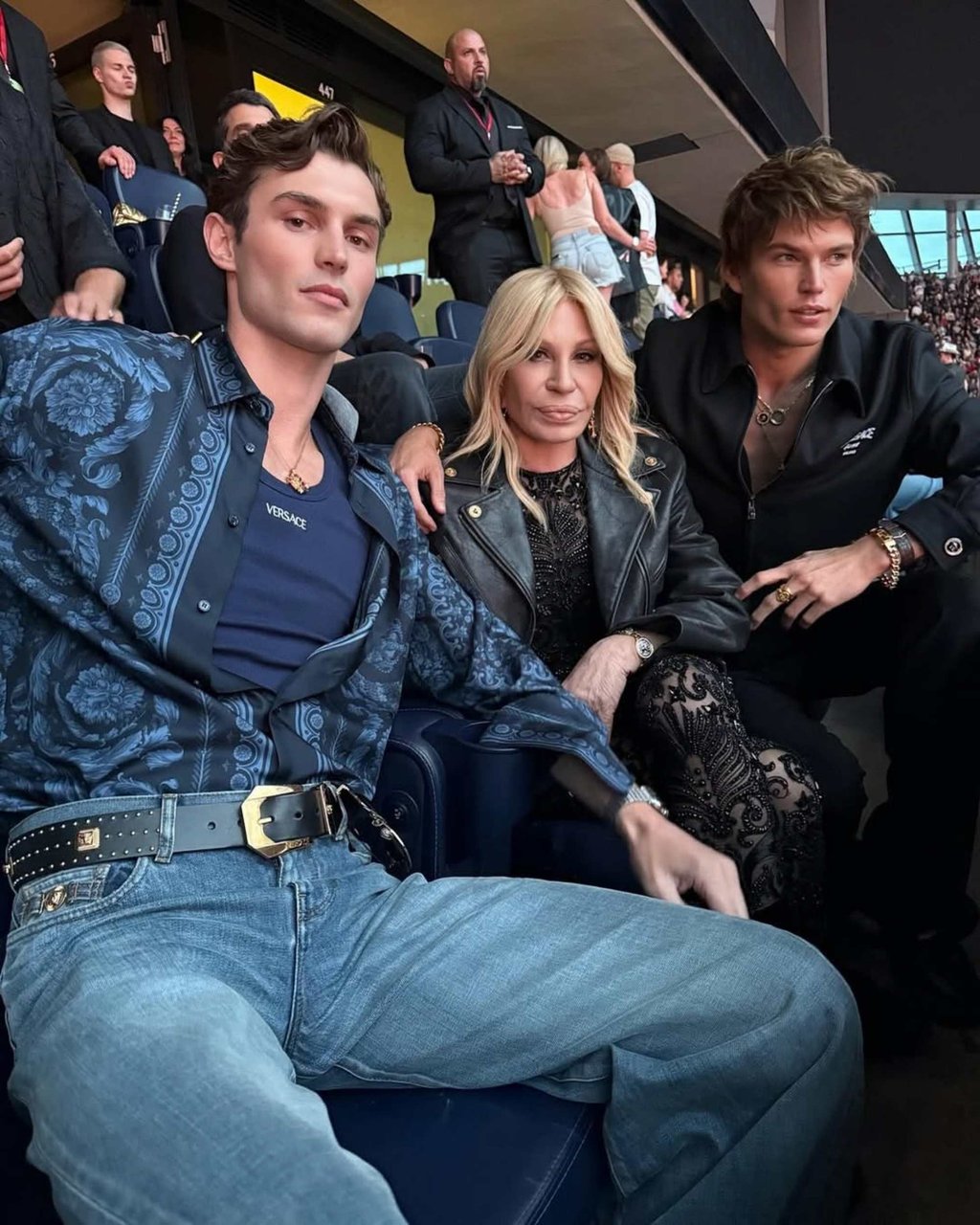 Kit Butler with Donatella Versace at one of Beyoncé’s London concerts this June. Photo: @kitbutlerr/Instagram
