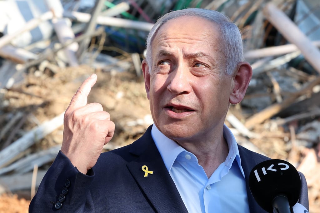 Israel’s Prime Minister Benjamin Netanyahu during a visit last week to the site of an Iranian missile attack in the city of Rehovot. Photo: AFP