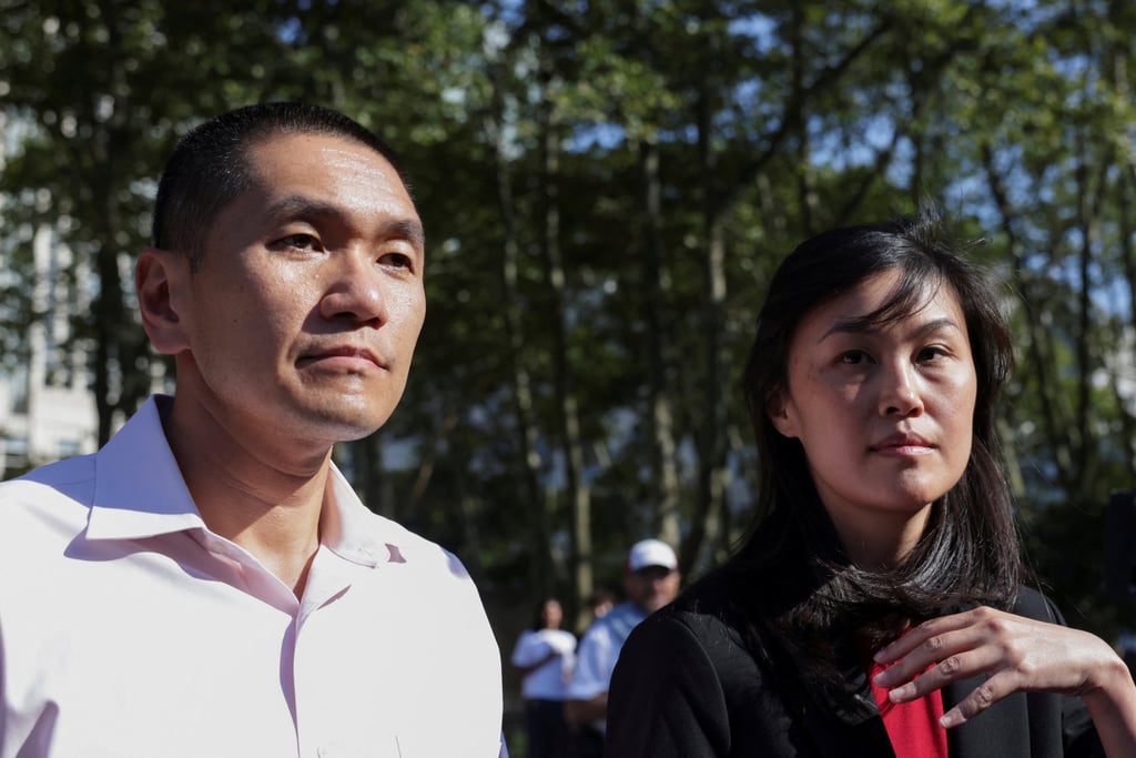 Sun accompanied by her husband, Chris Hu, who also faces US federal charges. Photo: Reuters Sun accompanied by her husband, Chris Hu, who also faces US federal charges. Photo: Reuters