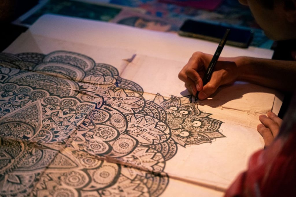 Make Du Si’s “Arabian Night” cultural evening at the Grand Hyatt Hong Kong hotel on December 5, 2024 involved music, Arabic calligraphy and art-making. Photo: Serene Debs Make Du Si’s “Arabian Night” cultural evening at the Grand Hyatt Hong Kong hotel on December 5, 2024 involved music, Arabic calligraphy and art-making. Photo: Serene Debs