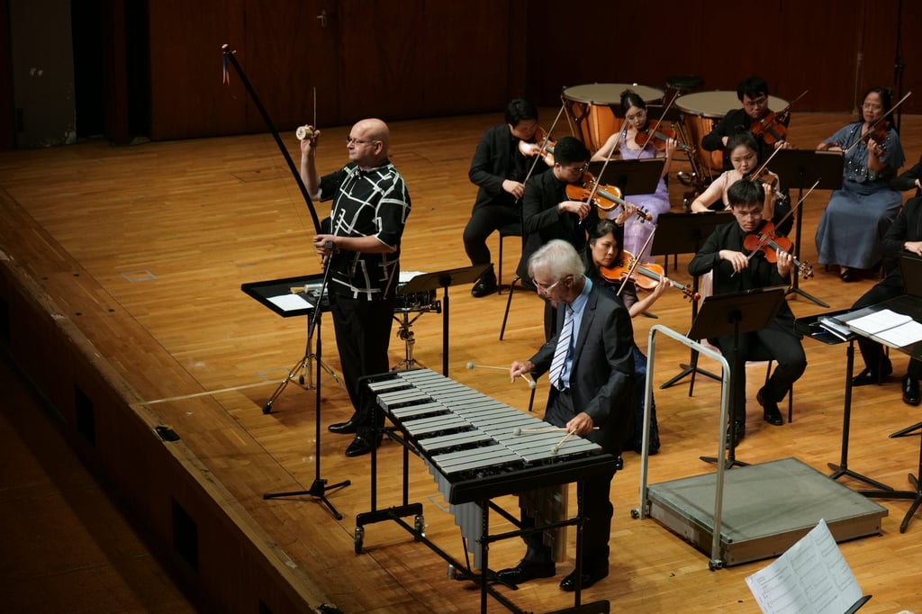 Rosauro (front, with marimba) also played three pieces with the orchestra. Photo: City Chamber Orchestra of Hong Kong Rosauro (front, with marimba) also played three pieces with the orchestra. Photo: City Chamber Orchestra of Hong Kong