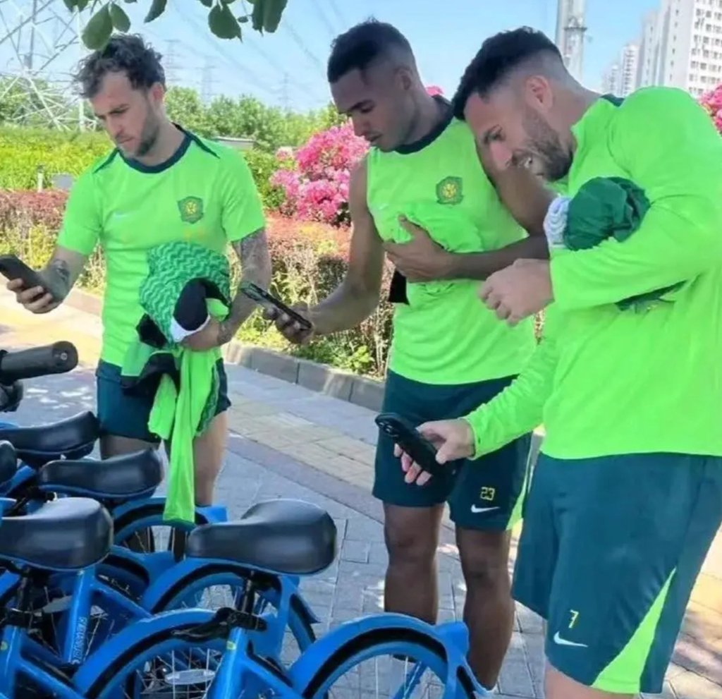 Three of the club’s foreign players have been pictured hiring shared bikes. Photo: Handout Three of the club’s foreign players have been pictured hiring shared bikes. Photo: Handout