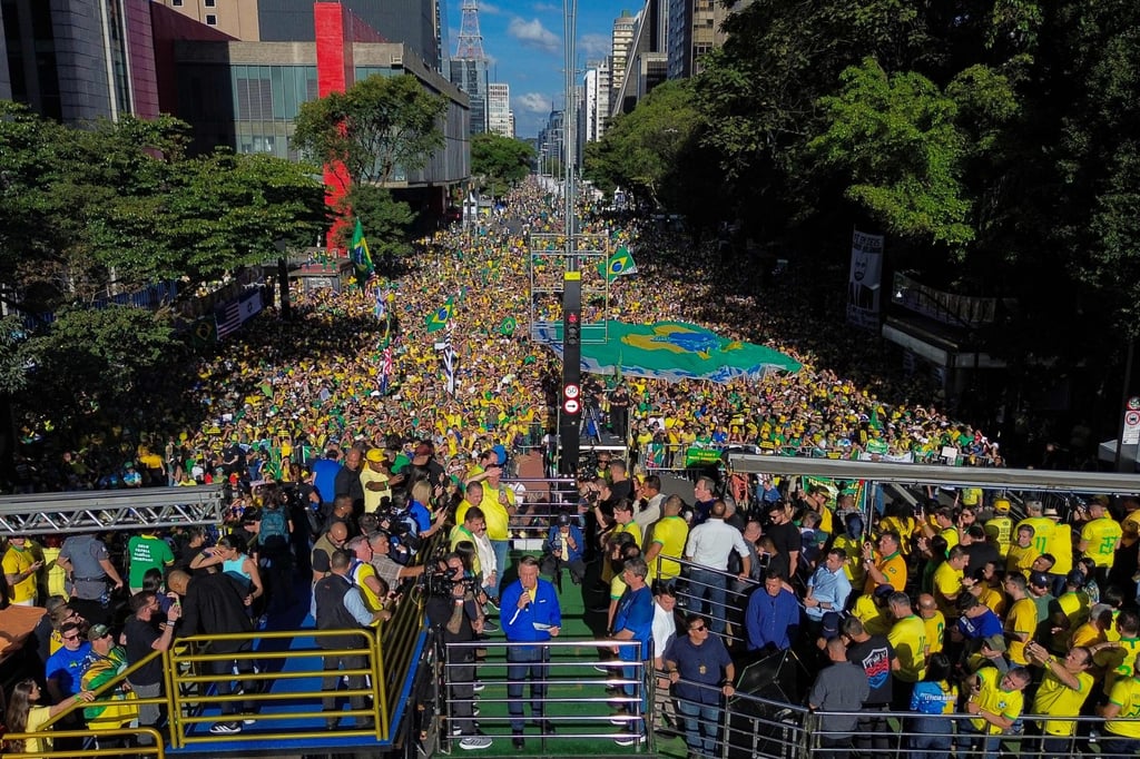 Jair Bolsonaro addresses supporters at the rally. Photo: AFP