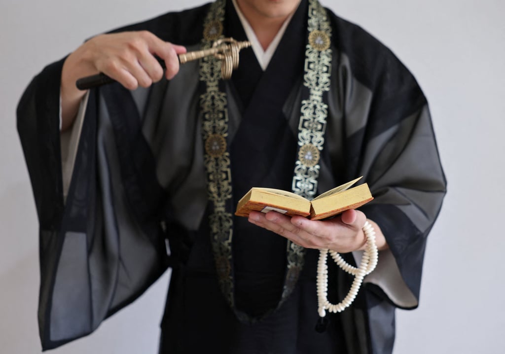 A Buddhist monk performs a ceremony for lost souls at a property classified as a “jiko bukken” in Kawasaki, near Tokyo, earlier this year. Photo: Reuters A Buddhist monk performs a ceremony for lost souls at a property classified as a “jiko bukken” in Kawasaki, near Tokyo, earlier this year. Photo: Reuters