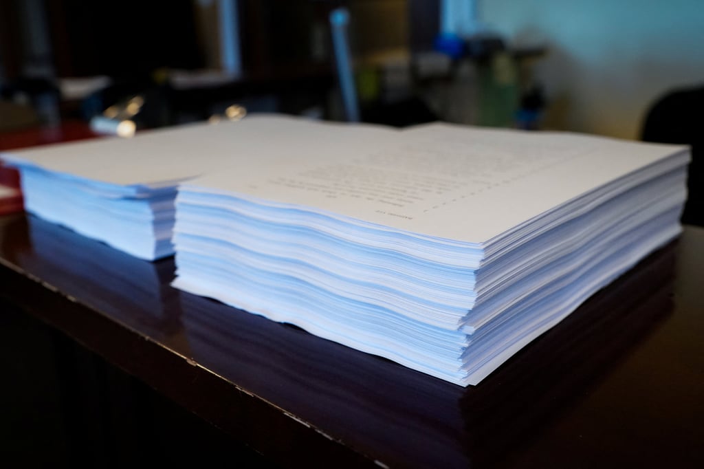 A copy of US President Donald Trump’s 940-page spending and tax bill. Photo: Reuters A copy of US President Donald Trump’s 940-page spending and tax bill. Photo: Reuters