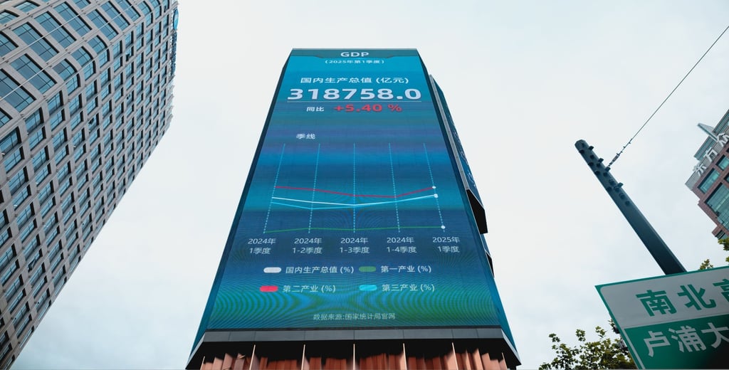 A large screen shows the latest stock exchange and economy data in Shanghai. Photo: EPA-EFE A large screen shows the latest stock exchange and economy data in Shanghai. Photo: EPA-EFE