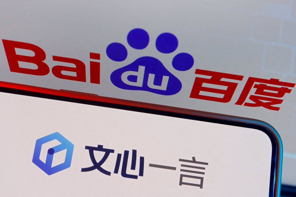 The logo of Baidu’s Ernie Bot is displayed near a screen showing the Baidu logo, in this illustration picture taken June 28, 2023. Photo: Reuters The logo of Baidu’s Ernie Bot is displayed near a screen showing the Baidu logo, in this illustration picture taken June 28, 2023. Photo: Reuters