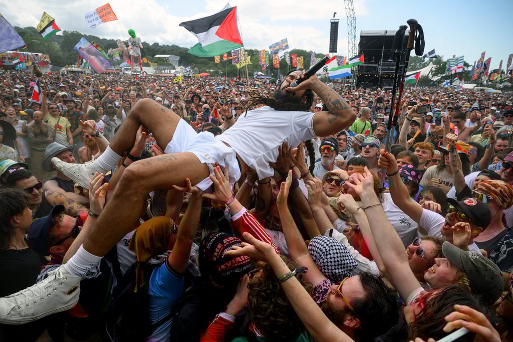 Bobby Vylan crowd-surfing at Glastonbury. Photo: Getty Images via TNS