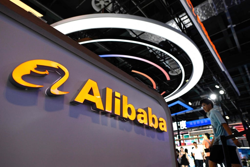 The logo of Alibaba is seen at the World Artificial Intelligence Conference in Shanghai on July 6, 2023. Photo: AFP