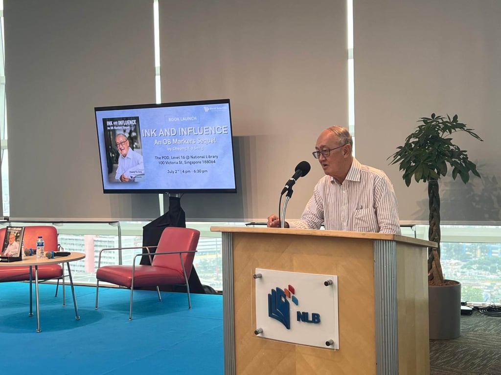 Singapore’s veteran newspaper editor Cheong Yip Seng during the launch of his latest book “Ink and Influence: An OB Markers Sequel” at the Central Public Library on Wednesday. Photo: Nicole Cheah