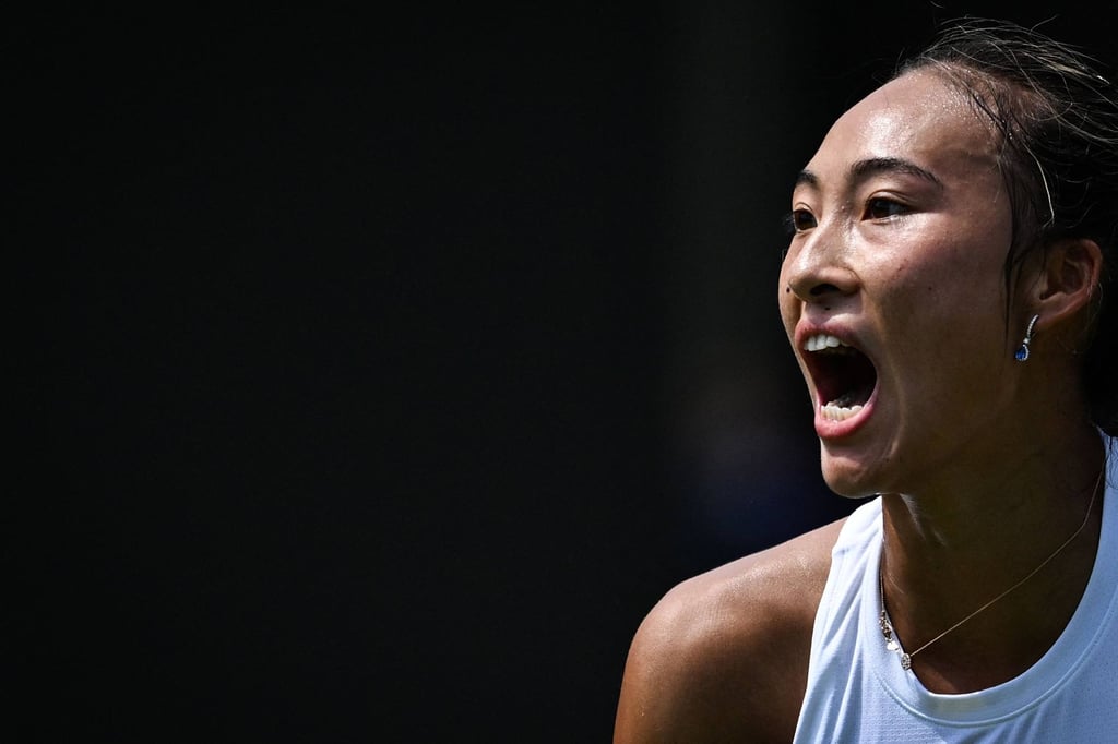 Zheng Qinwen shows her frustration during her first-round defeat at Wimbledon. Photo: AFP