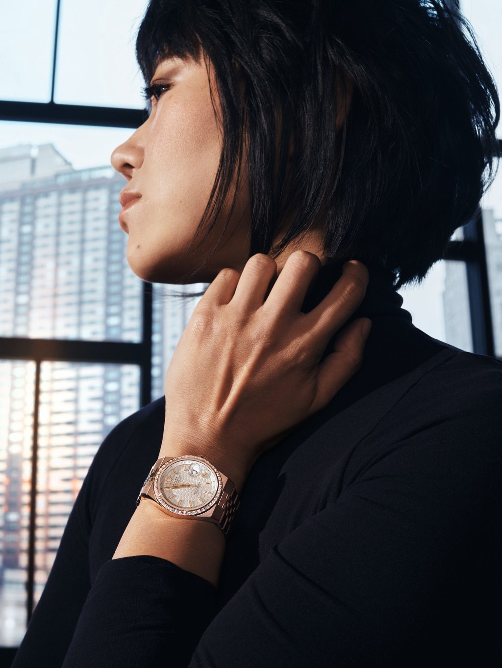 Pianist Yuja Wang wears a Rolex Land-Dweller 36 in Everose gold with a diamond-set bezel. Photo: Handout Pianist Yuja Wang wears a Rolex Land-Dweller 36 in Everose gold with a diamond-set bezel. Photo: Handout