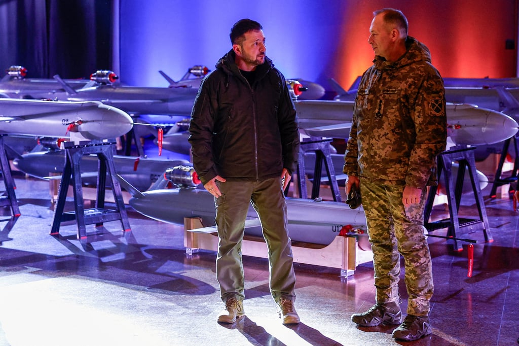 Ukraine’s President Volodymyr Zelensky and Commander-in-Chief of the Ukrainian Armed Forces Colonel General Oleksandr Syrskyi visit an exhibition of new Ukrainian-made drone missiles in Kyiv in December. Photo: Reuters Ukraine’s President Volodymyr Zelensky and Commander-in-Chief of the Ukrainian Armed Forces Colonel General Oleksandr Syrskyi visit an exhibition of new Ukrainian-made drone missiles in Kyiv in December. Photo: Reuters