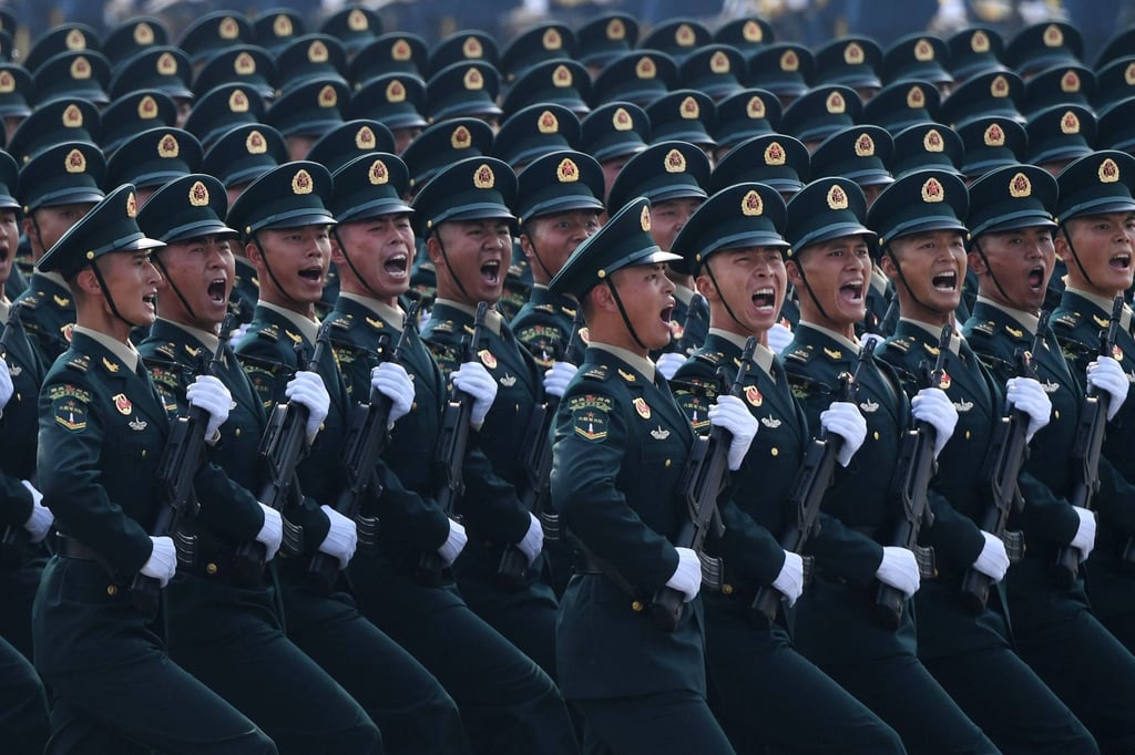 Chinese troops march during a military parade in Tiananmen Square in Beijing in 2019 to mark the 70th anniversary of the founding of the People’s Republic of China. Taiwan will not be the focus of this year’s parade, but the display is intended to send messages. Photo: AFP Chinese troops march during a military parade in Tiananmen Square in Beijing in 2019 to mark the 70th anniversary of the founding of the People’s Republic of China. Taiwan will not be the focus of this year’s parade, but the display is intended to send messages. Photo: AFP