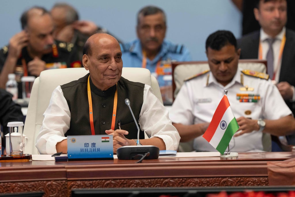 Indian Defence Minister Rajnath Singh attends the Shanghai Cooperation Organisation defence meeting in Qingdao, eastern China in June. Photo: AP.