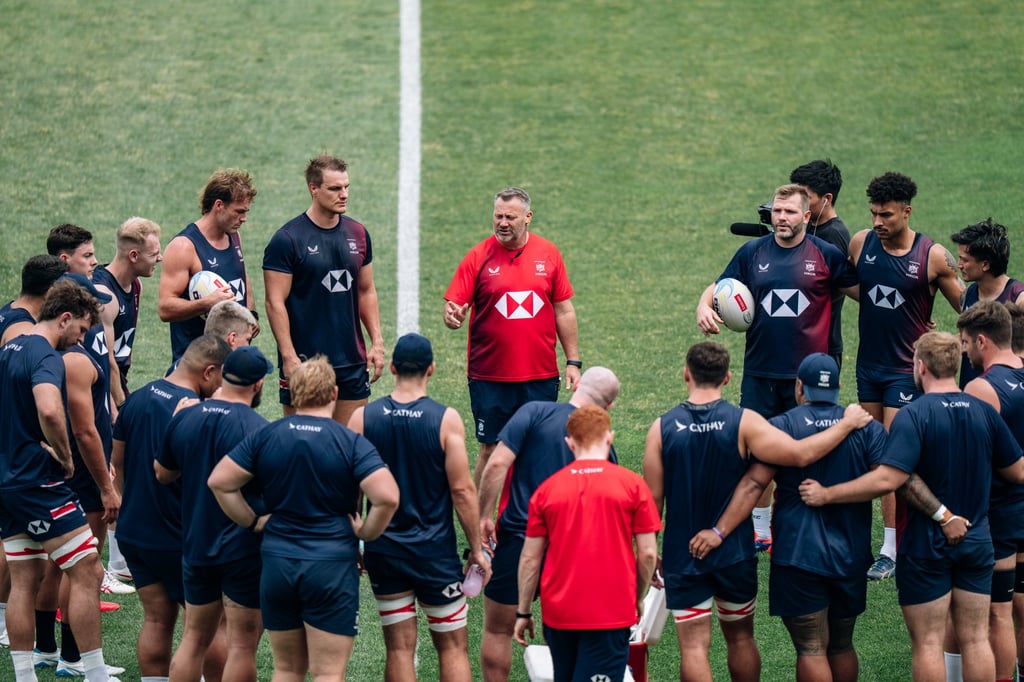 Head coach Andrew Douglas addresses the Hong squad at training in Incheon. Photo: Patrick Leung Head coach Andrew Douglas addresses the Hong squad at training in Incheon. Photo: Patrick Leung