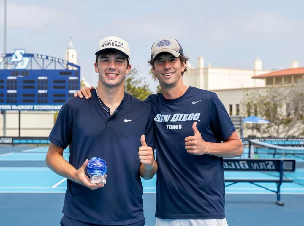 Oliver Tarvet (left) plays for the University of San Diego. Photo: @ollie_tarvet7/Instagram Oliver Tarvet (left) plays for the University of San Diego. Photo: @ollie_tarvet7/Instagram