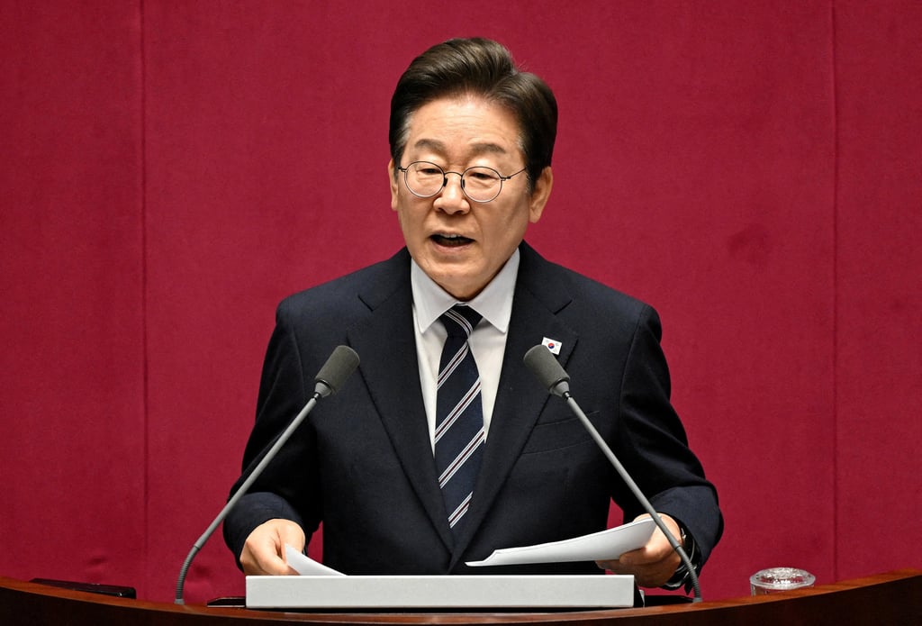 South Korean President Lee Jae-myung delivers a speech on the second supplementary budget proposal for 2025 at the National Assembly in Seoul, South Korea, on June 26. Photo: Reuters South Korean President Lee Jae-myung delivers a speech on the second supplementary budget proposal for 2025 at the National Assembly in Seoul, South Korea, on June 26. Photo: Reuters
