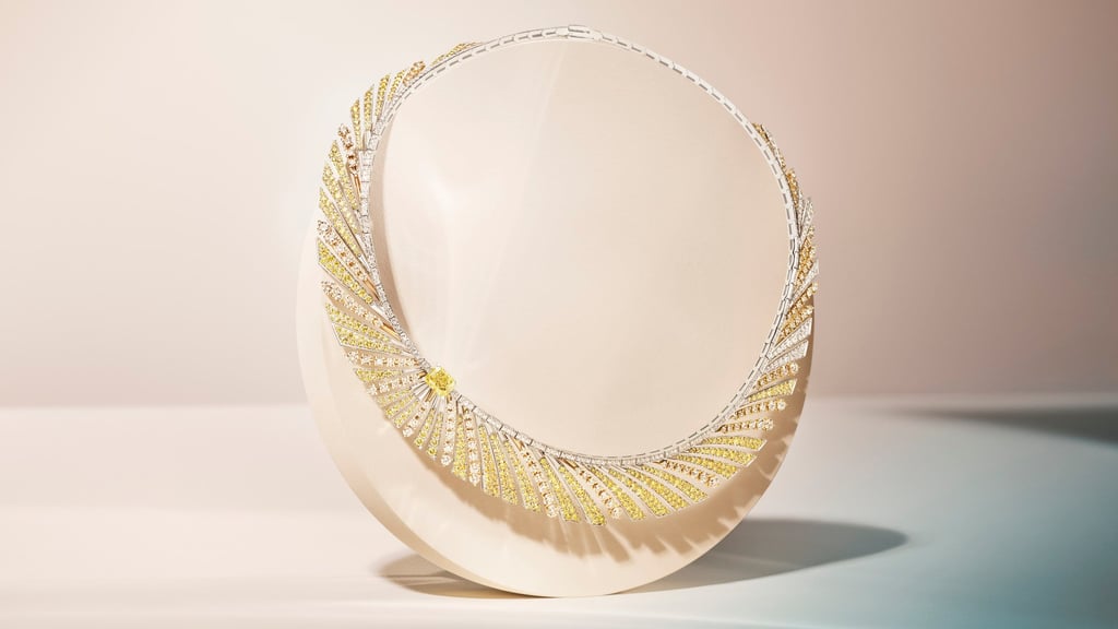 This bib necklace is the centrepiece of the Soleil d’Or Sunrise collection. Photo: Handout This bib necklace is the centrepiece of the Soleil d’Or Sunrise collection. Photo: Handout
