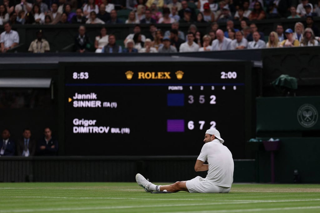 Bulgaria’s Grigor Dimitrov had to withdraw when two sets up. Photo: AFP Bulgaria’s Grigor Dimitrov had to withdraw when two sets up. Photo: AFP