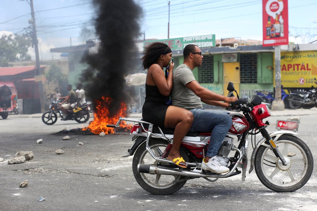 A burning barricade in Port-au-Prince, Haiti. File photo: Reuters