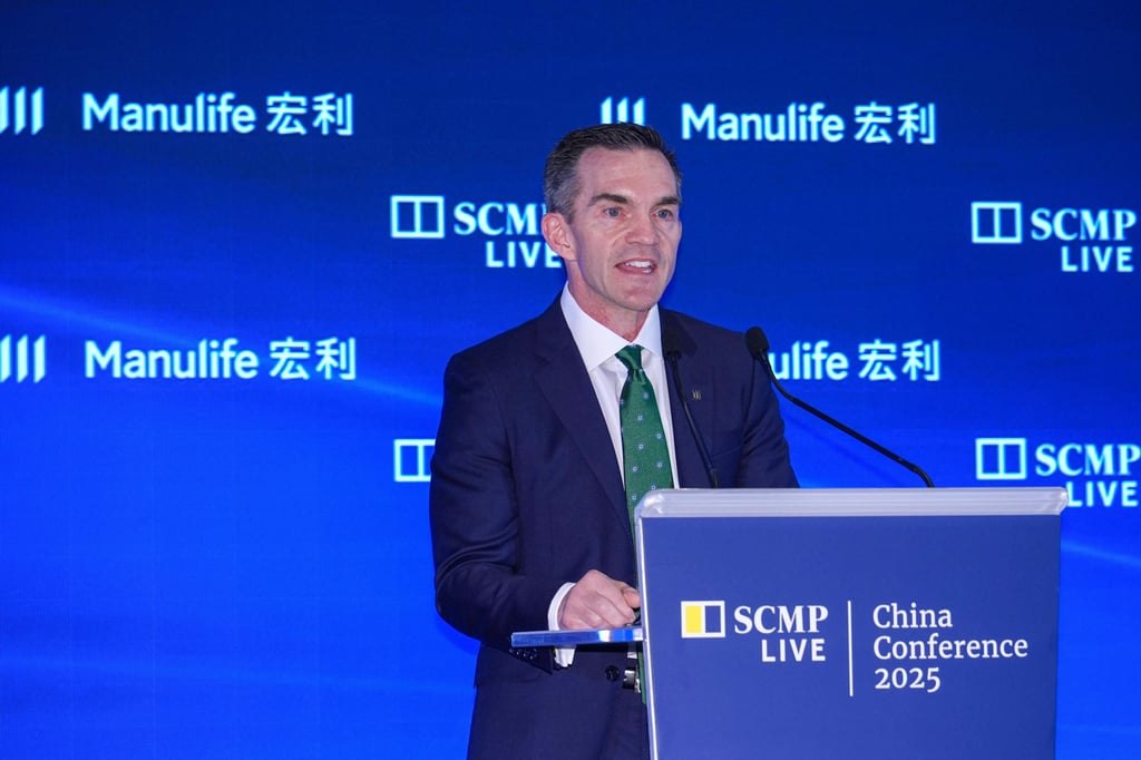 Steve Finch, president and CEO of Manulife Asia, speaks at SCMP’s 2025 China Conference on July 8, 2025. Photo: Eugene Lee