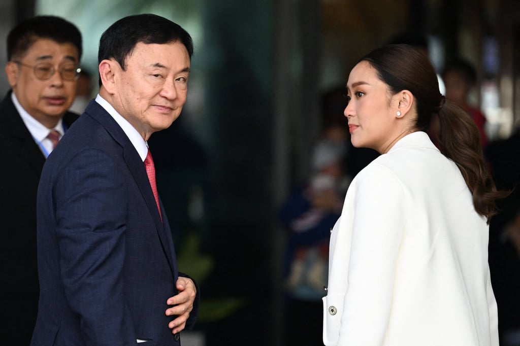 Thaksin Shinawatra, Thailand’s former prime minister, greets his supporters next to his daughter Paetongtarn Shinawatra (right) in August 2023. Photo: AFP Thaksin Shinawatra, Thailand’s former prime minister, greets his supporters next to his daughter Paetongtarn Shinawatra (right) in August 2023. Photo: AFP