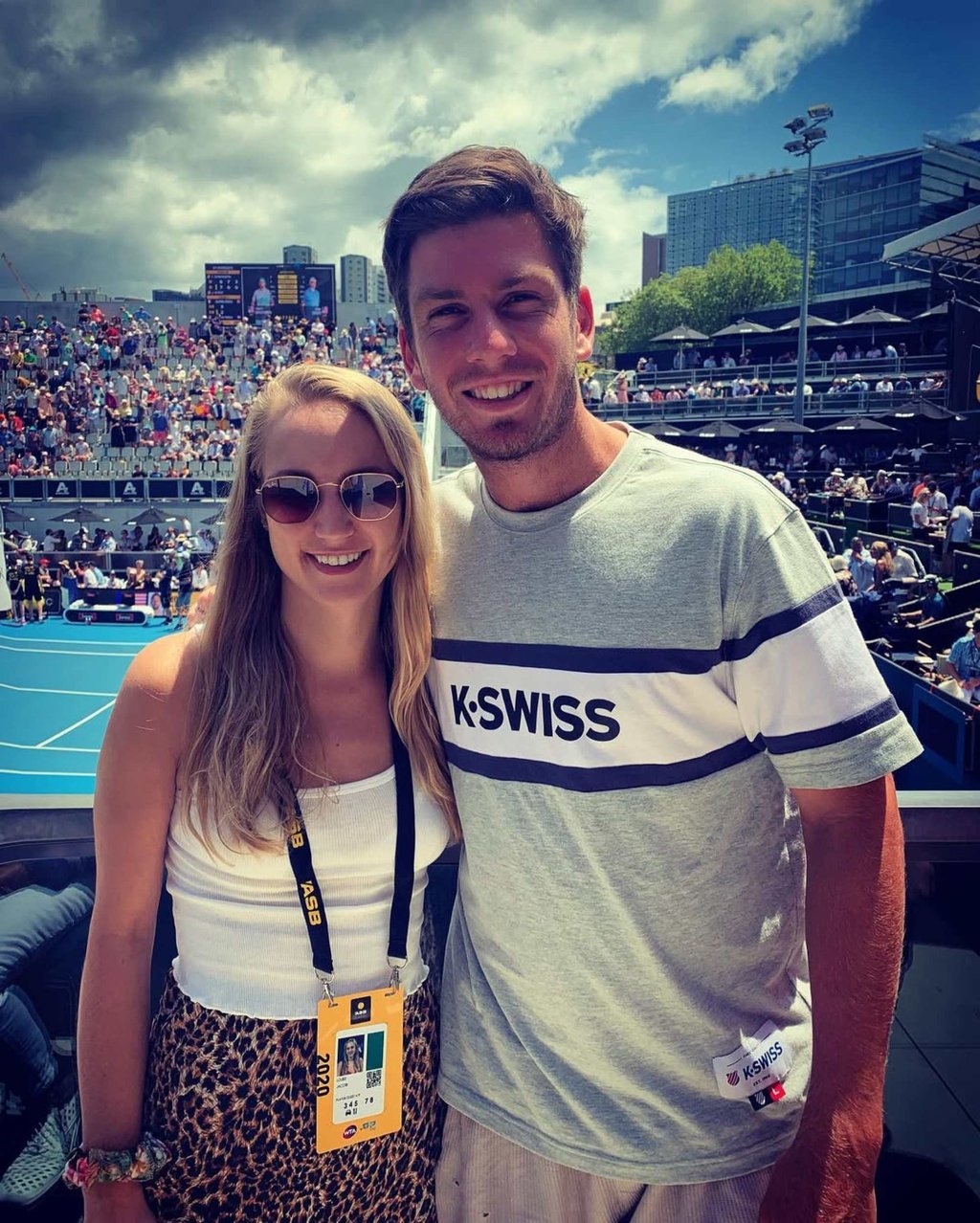 Louise Jacobi and Cameron Norrie at New Zealand’s premier tennis tournament, ASB Classic, in January 2020. Photo: @weezcobi/Instagram