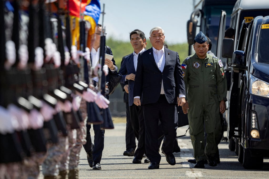 Japanese Defence Minister Gen Nakatani (centre) at Naval Station Ernesto Ogbinar in San Fernando City, the Philippines, in February. Photo: Reuters Japanese Defence Minister Gen Nakatani (centre) at Naval Station Ernesto Ogbinar in San Fernando City, the Philippines, in February. Photo: Reuters
