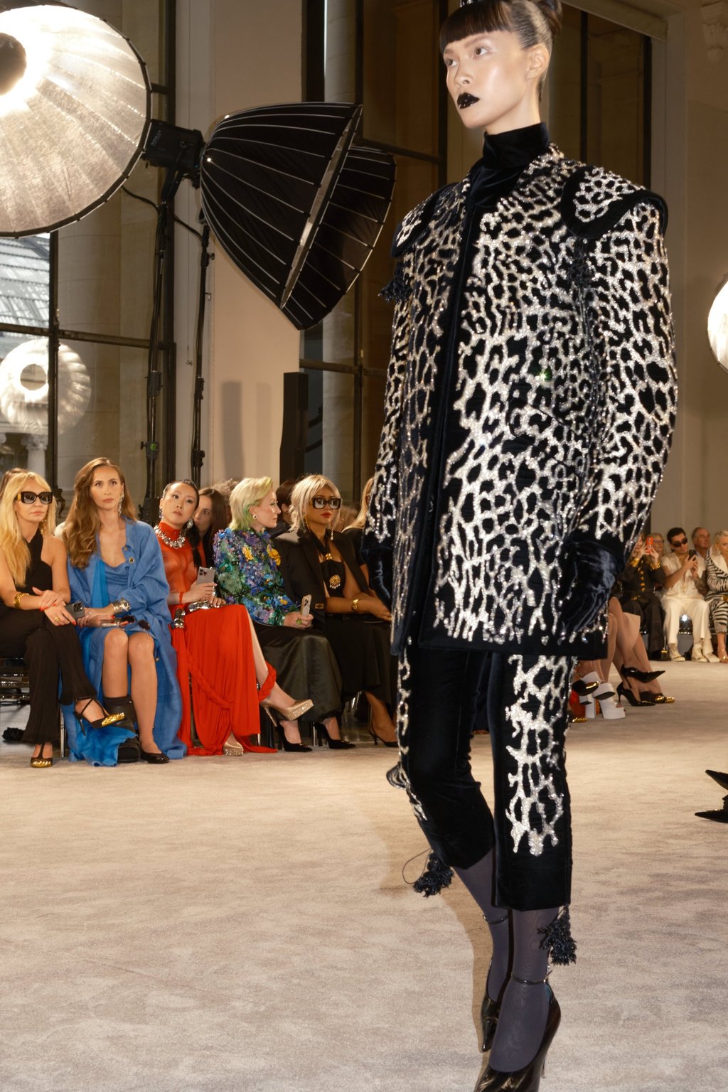 A sequinned leopard-print look at the Schiaparelli haute couture 2025-26 show. Photo: Handout