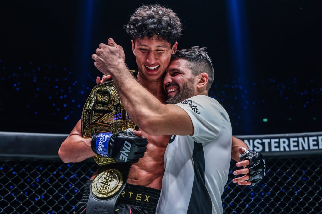 Nabil Anane’s coach, Mehdi Zatout (right), wants to take on Haggerty in two months. Photo: ONE Championship Nabil Anane’s coach, Mehdi Zatout (right), wants to take on Haggerty in two months. Photo: ONE Championship