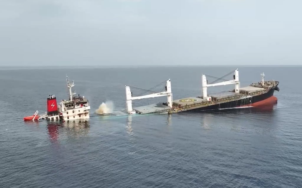 Eternity C sinking in the Red Sea. Photo: Houthis’ media centre via EPA Eternity C sinking in the Red Sea. Photo: Houthis’ media centre via EPA