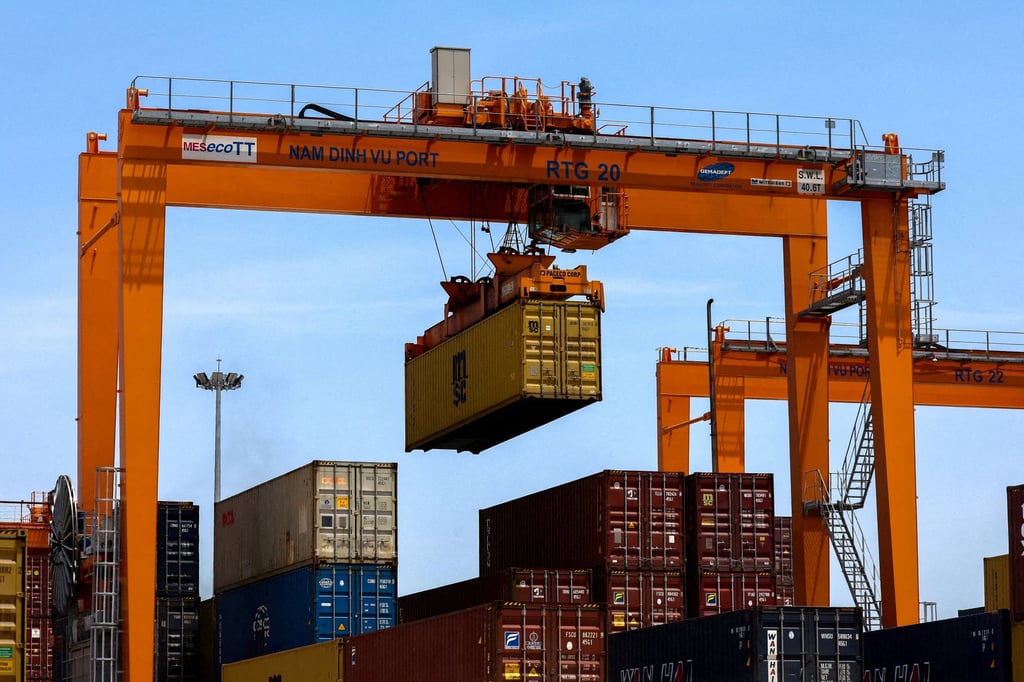 A container is loaded onto a cargo ship while docked at Hai Phong port. Vietnam’s electronic goods in 2024 accounted for 34.3 per cent of the country’s total export value. Photo: Reuters A container is loaded onto a cargo ship while docked at Hai Phong port. Vietnam’s electronic goods in 2024 accounted for 34.3 per cent of the country’s total export value. Photo: Reuters