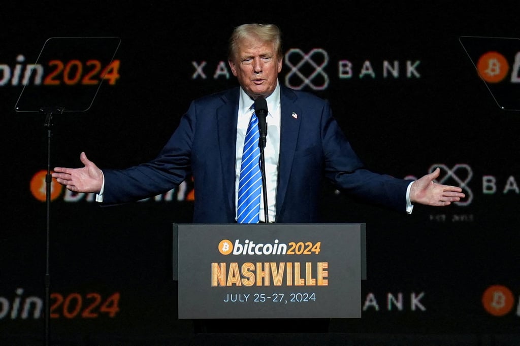 Donald Trump speaks at the Bitcoin 2024 event in Nashville, Tennessee, during his US presidential election campaign. Photo: Reuters Donald Trump speaks at the Bitcoin 2024 event in Nashville, Tennessee, during his US presidential election campaign. Photo: Reuters